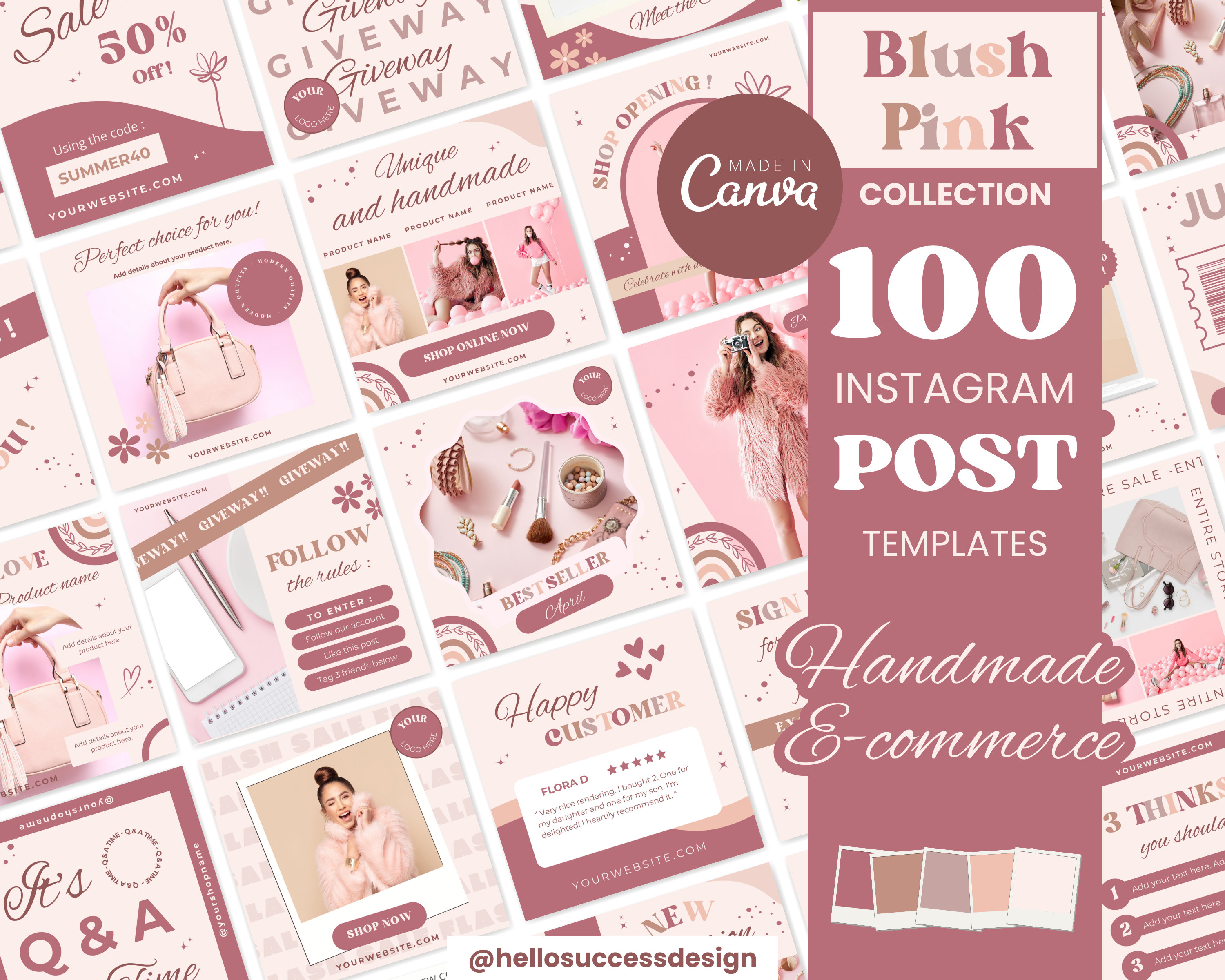 Blush Pink Instagram Post Templates - Feminine Boho Handmade Business ...