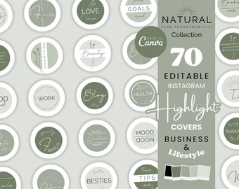 Natural Sage Editable Instagram Highlight Covers - Minimalist Green Icons Canva Templates - Social Media Stories Small Business Icons NS1