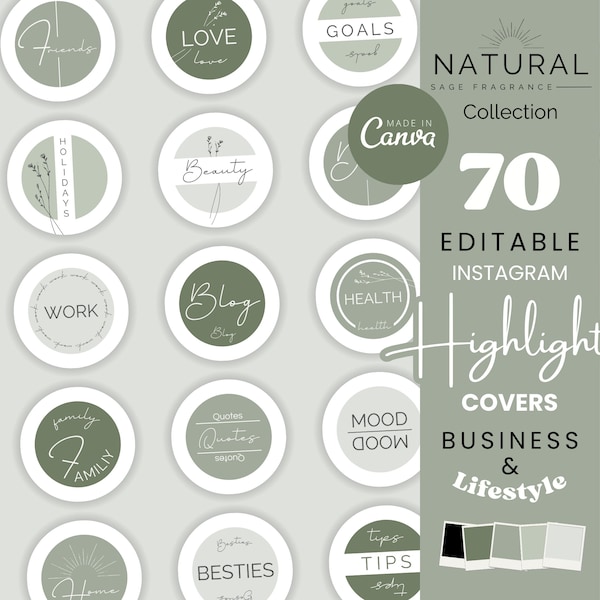Natural Sage Editable Instagram Highlight Covers - Minimalist Green Icons Canva Templates - Social Media Stories Small Business Icons NS1