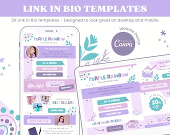 Purple Rainbow Link In Bio Canva Template - Colorful Small Business Branding Pastel Blue Teal Links Website Instagram Landing Page PR1