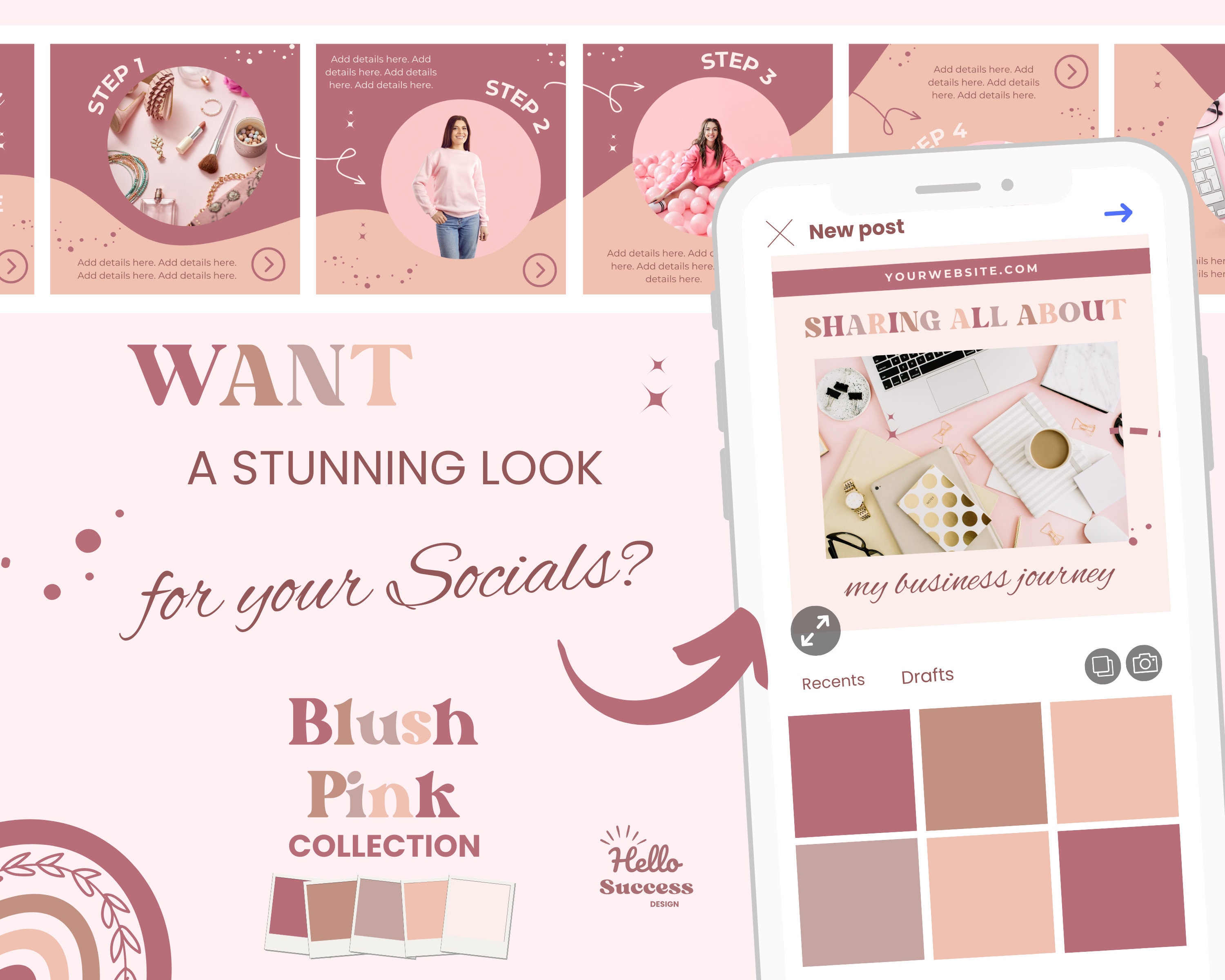 Blush Pink Instagram Carousel Post Templates - Marketing Handmade ...
