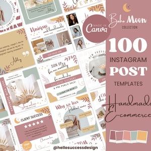 Boho Moon Instagram Post Templates - Natural Modern Feminine Handmade Business Product Shop E-commerce Post Earthy Colorful Social Media BM1