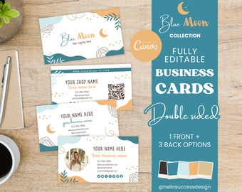 Blue Moon QR-code visitekaartjessjablonen - modern boho kleurrijk bewerkbaar canvas visitekaartje moderne heldere branding voor kleine bedrijven BM2