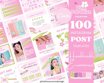 Roze Instagram-postsjablonen Handgemaakt zakelijk productwinkel E-commercepost Kleurrijk social media-feed Pastel regenboogbloem Branding PP1