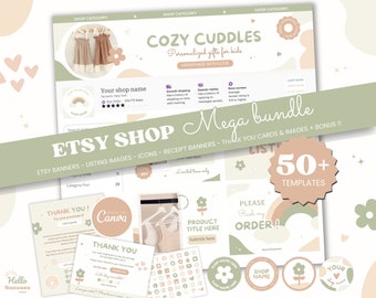 Bundle boutique Etsy vert sauge - kit de bannière de magasin - modèle toile Enfant mignon marque petite entreprise produit bébé artisanat coloré CC1