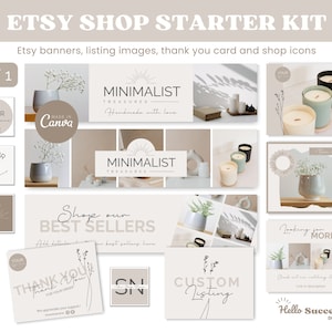 Neutrale minimalistische Etsy Shop Kit Beige Etsy Shop Banner Canva Sjabloon Esthetische Branding Kit Lichtbruine Banner Zakelijke Bedankkaart MT1
