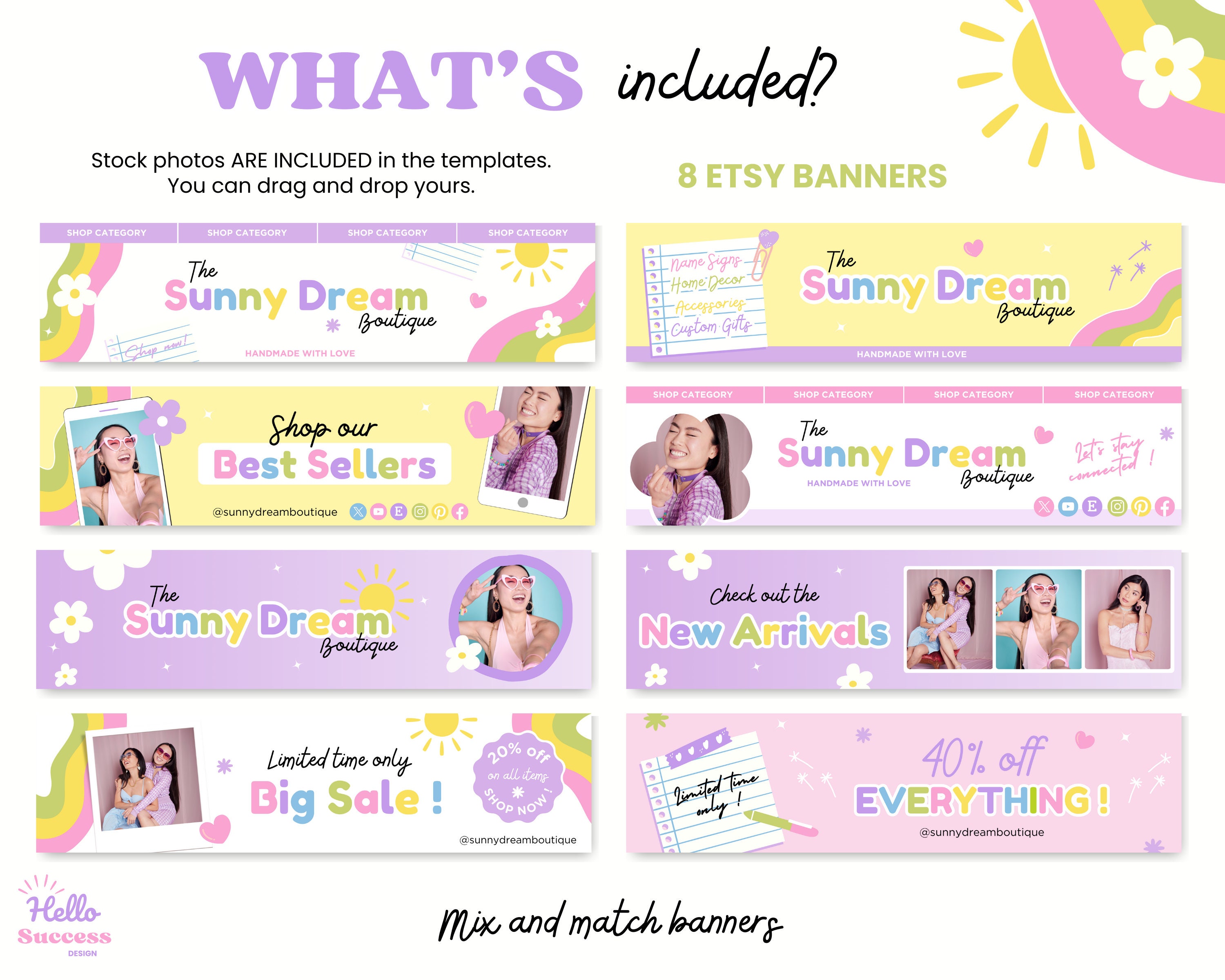 Pastel Rainbow Etsy Shop Bundle Etsy Seller Banner Canva Template ...