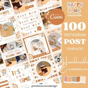 Happy Boho Instagram Post Templates Handmade Business Product Shop E-commerce Content Post Rainbow Bright Colorful Social Media HB1