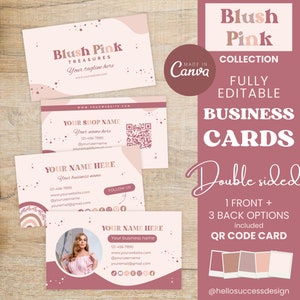 Blush Pink QR-Code Visitenkarten Vorlagen - Feminine Boho Regenbogen bearbeitbare Canva Calling Card Hell bunt Small Business Branding EP1