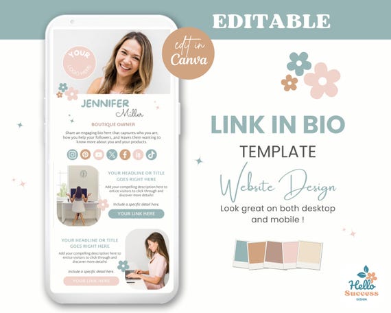 Pastel Boho Link in Bio Template Canva, Links Website, Instagram Landing Page, Canva Website, Small Business Bio Link Kid Baby Branding BC1