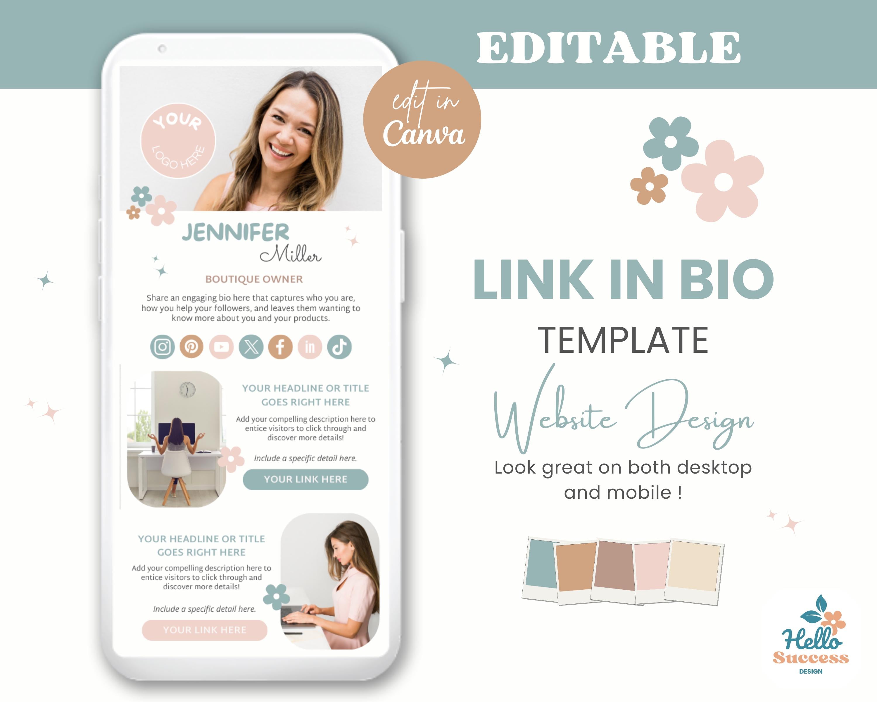 Pastel Boho Link in Bio Template Canva, Links Website, Instagram ...