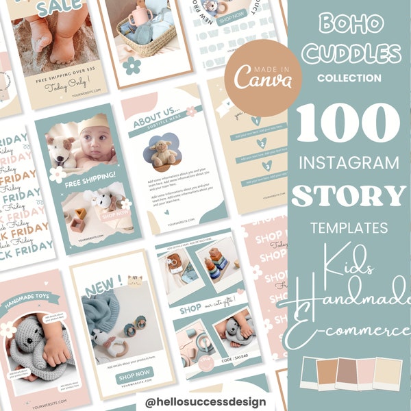 100 modèles d'histoires Instagram bohème pastel - Enfants, bébé, produit commercial personnalisé fait main, contenu e-commerce, boutique colorée, réseaux sociaux mignons BC1