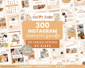 Instagram-sjablonen, portretverhalen posten, ambachtelijke productbusiness, canva Instagram-post, regenboog boho kleurrijk, sociale media-inhoud HB1