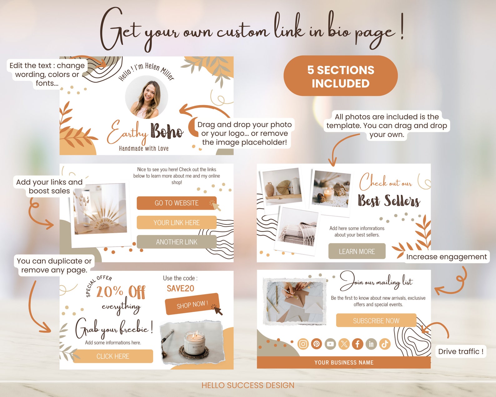 Modern Boho Link in Bio Canva Template - E-shop Natural Earthy Orange ...