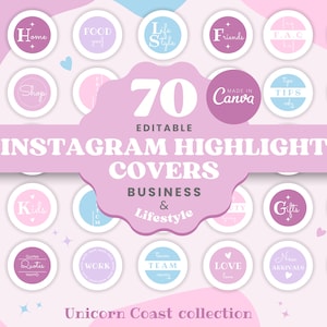 Instagram Highlight Covers Pink Unicorn Colorful Icons Canva Templates Editable Bright Covers for Instagram Stories Aesthetic Instagram UC1