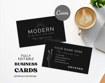 Sjablonen voor donkere, minimalistische visitekaartjes - modern zwart aanpasbaar canvas visitekaartje Esthetisch merk voor kleine bedrijven MM1 duo2