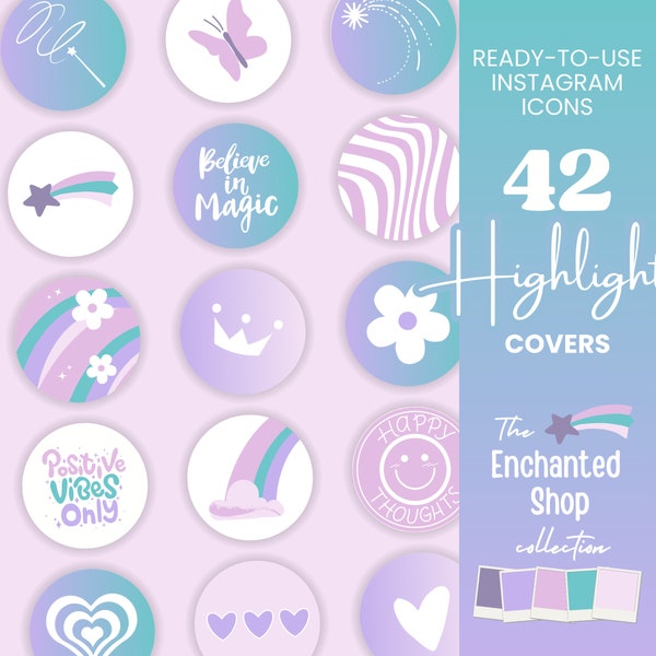 42X Pastel Purple Pink Highlight Covers - Positive Vibes Instagram Icon Bundle - Magic Covers IG Story Bright Raibow Colorful Branding ES1