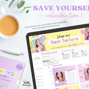 Pastel Rainbow Etsy Shop Bundle Etsy Seller Banner Canva Template ...