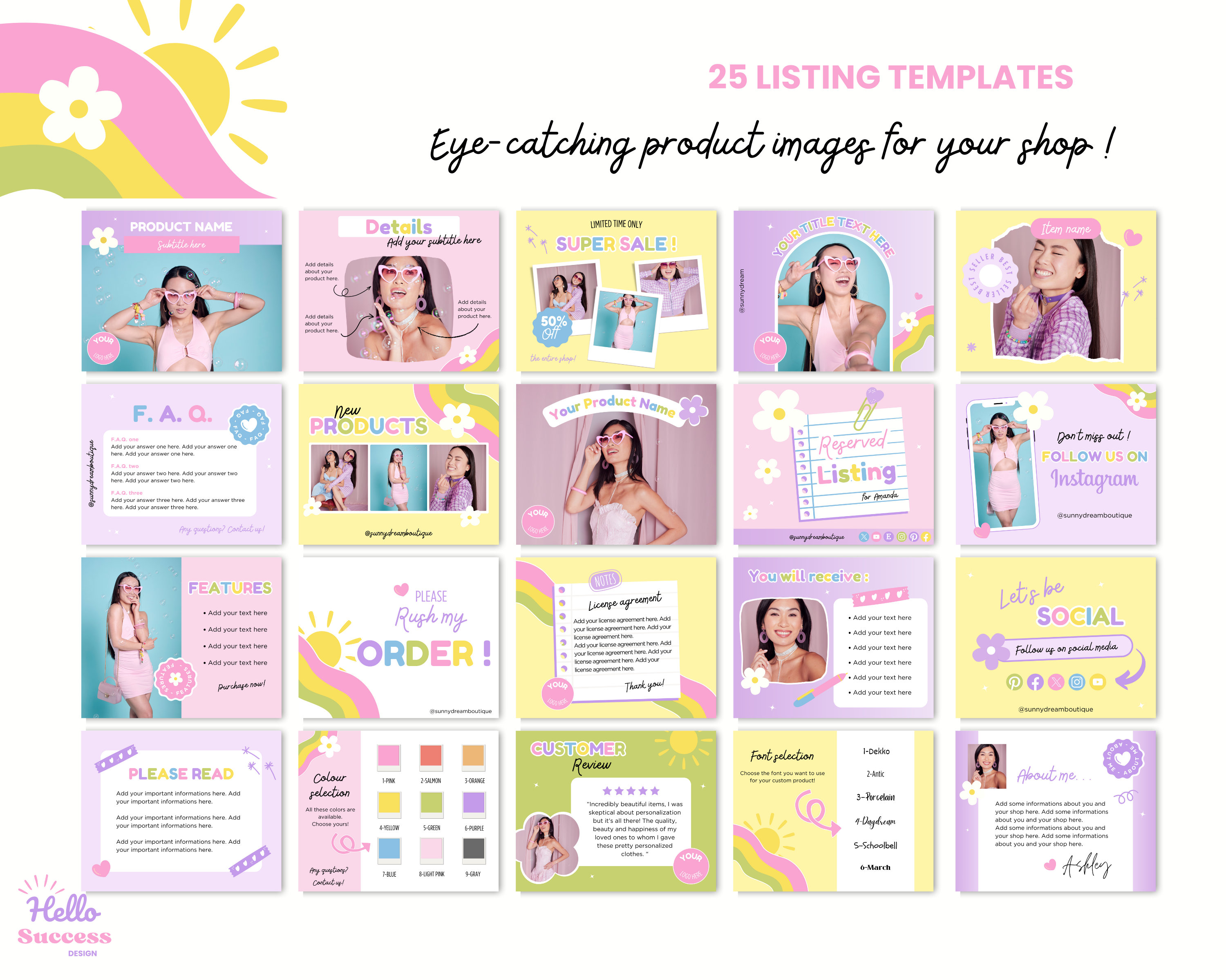 Pastel Rainbow Etsy Shop Bundle Etsy Seller Banner Canva Template ...