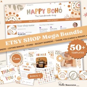 Etsy Shop Bundle Etsy Shop Banner Canva Template Branding Kit Listing Banner Mockup Rainbow Bright Colorful Branding Happy Boho HB1