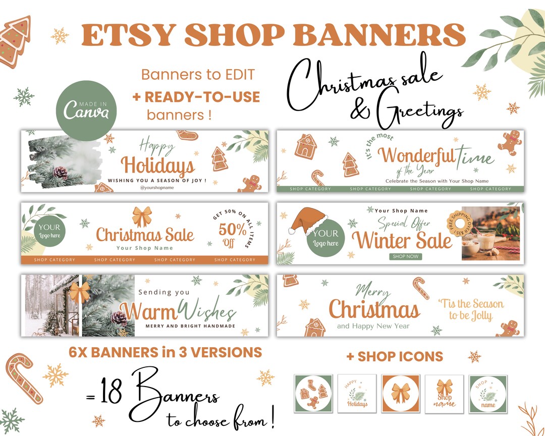 Boho Etsy Shop Christmas Banners Kit Winter Pack Business Etsy
