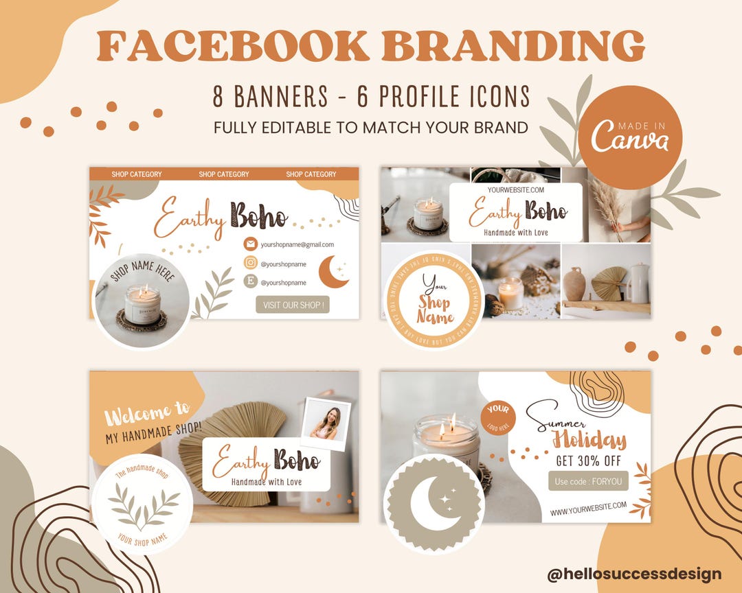 Boho Facebook Branding Kit, Boho Facebook Banners Social Media Covers  Profil Icons Handmade Craft Business Shop Canva Templates EB1 - Etsy  Österreich, image size:1080x864