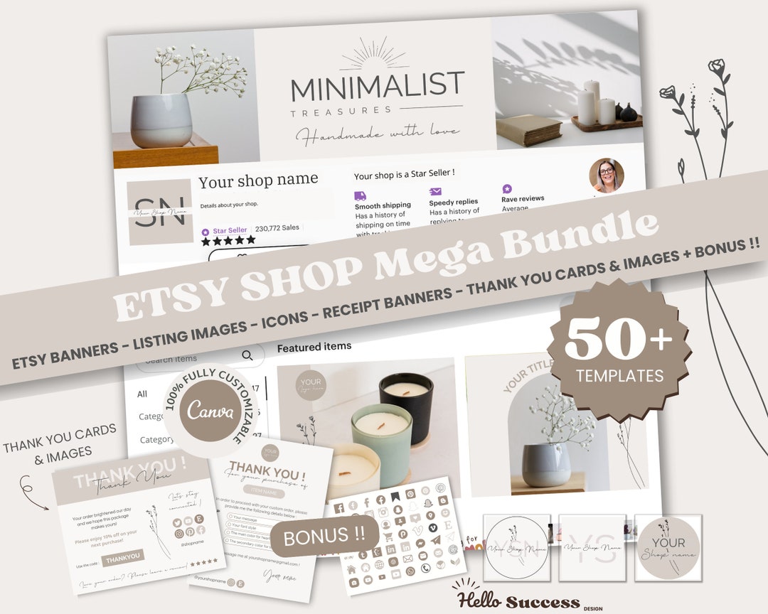 Neutral Minimalist Etsy Shop Bundle Beige Etsy Shop Banner Canva Template Aesthetic Branding Kit ...