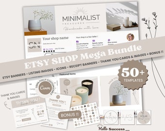 Neutral Minimalist Etsy Shop Bundle Beige Etsy Shop Banner Canva Template Aesthetic Branding Kit Light Brown Listing Banner Branding MT1