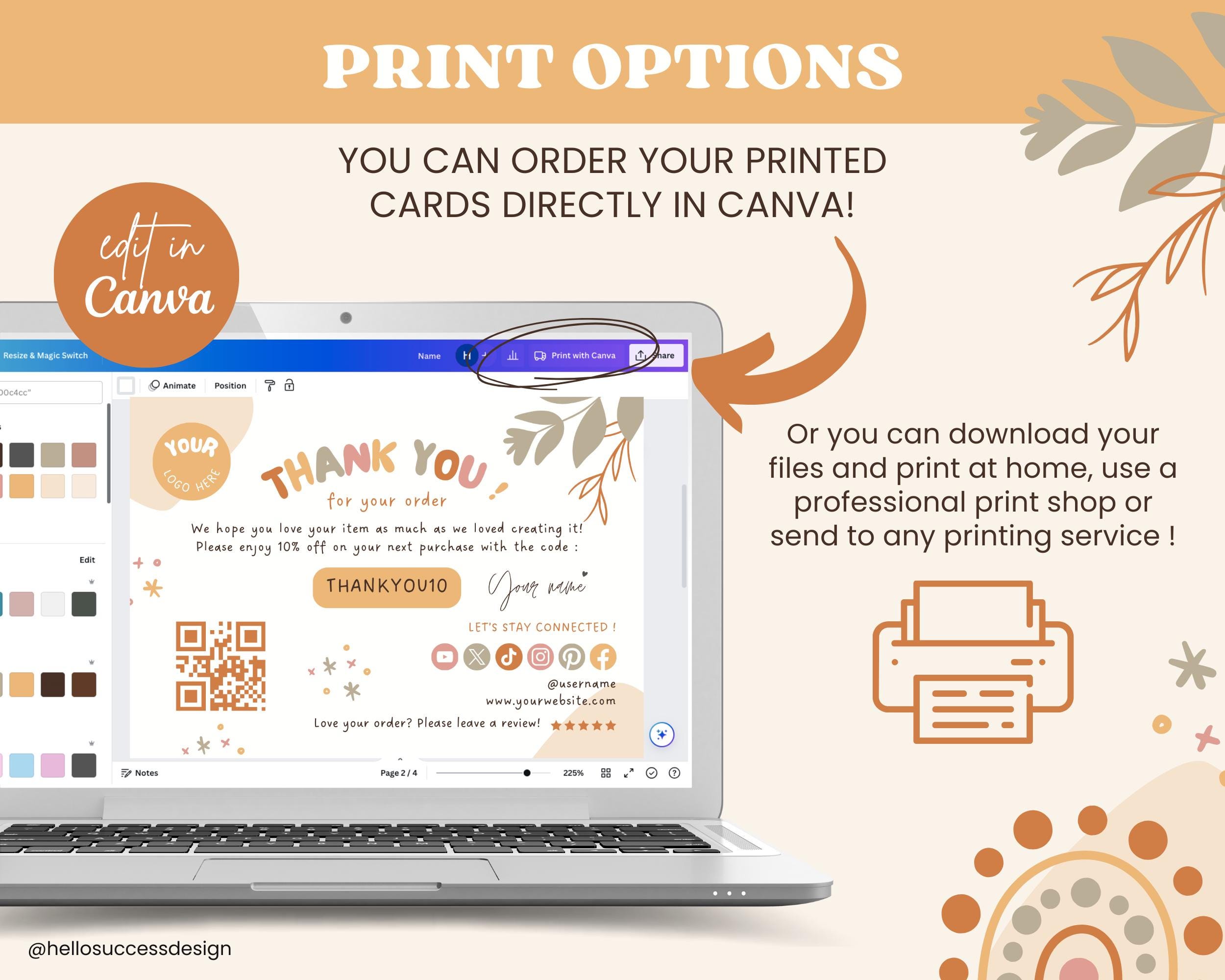 Editable Boho Thank You Card Canva Template, Colorful Package Insert ...