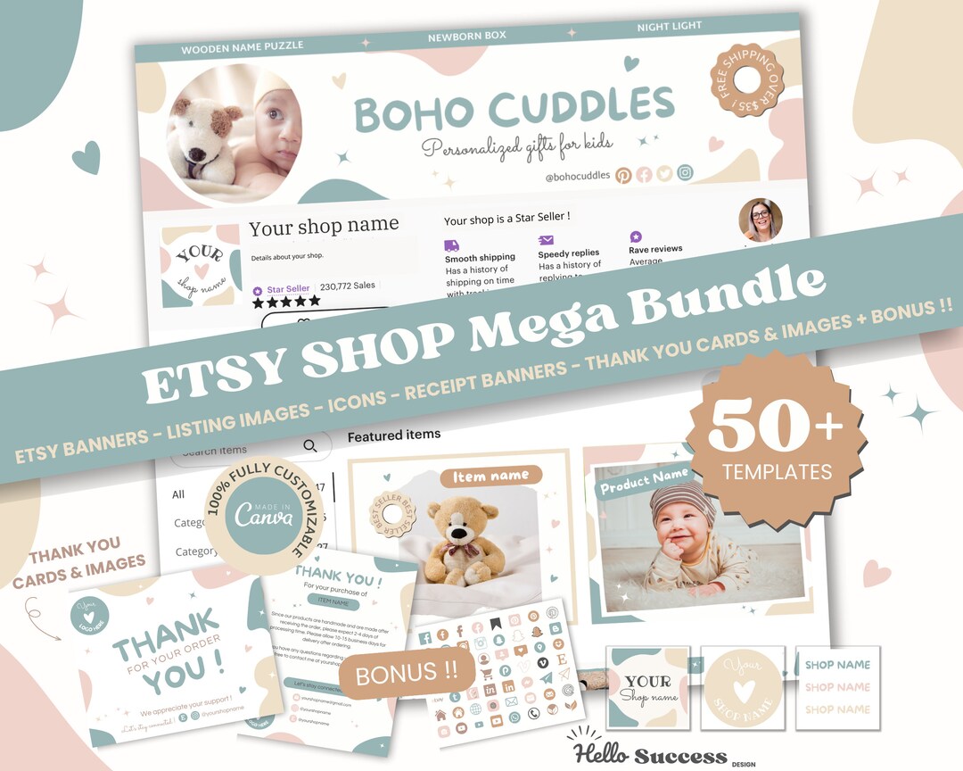 Etsy Shop Bundle Pastel Boho Etsy Shop Kit Etsy Banner Canva Etsy