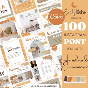 Earthy Boho Instagram Post Templates - Natural Modern Orange Handmade Business Product Shop E-commerce Post Green Colorful Social Media EB1