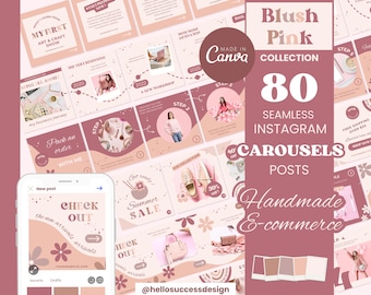 Blush Pink Instagram Carousel Post Templates - Marketing Handmade Business Craft Shop E-commerce Rainbow Canva Template Social Media BP1