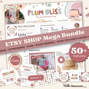 Etsy Shop Bundle Kit Boho Colors Etsy Shop Banner Canva Template Aesthetic Branding Listing Banner Mockup Rainbow Bright Colorful Theme PB1