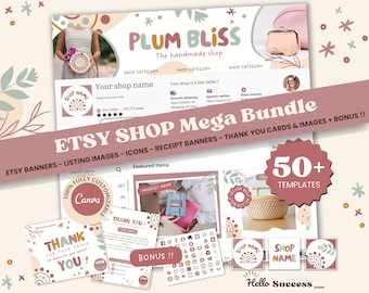 Etsy Shop Bundle Kit Boho Colors Etsy Shop Banner Canva Template Aesthetic Branding Listing Banner Mockup Rainbow Bright Colorful Theme PB1