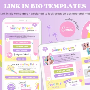 Pastelkleurige link in bio canva-sjablonen - links website Instagram bestemmingspagina canva websitesjabloon kleine bedrijven link regenboog kleurrijk SD1