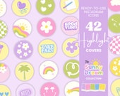 42X Pastel Colorful Highlight Covers - Rainbow Instagram Icon Bundle - Pink Purple Covers for IG Stories Flowers Sun Instagram Branding SD1