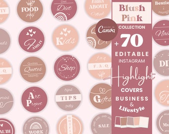 Blush roze Instagram hoogtepunt covers vrouwelijk boho bewerkbare pictogrammen canva sjablonen Instagram verhalen kleine bedrijven regenboog branding BP1