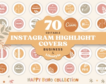 Instagram Highlight Covers Happy Boho Colorful Icons Canva Templates Editable Bright Covers for Instagram Stories Instagram Icons HB1