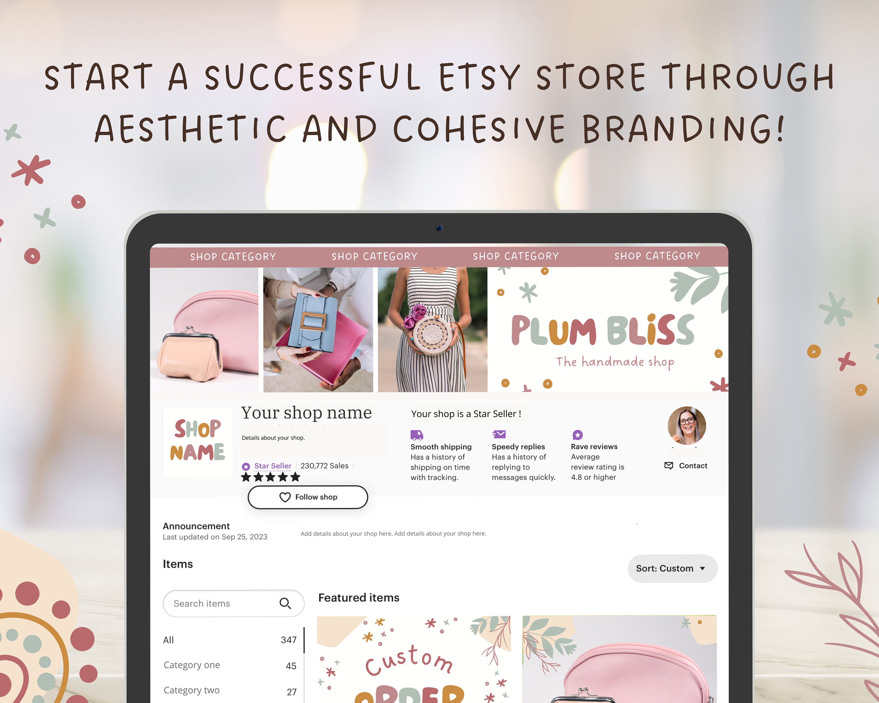 Modern Boho Etsy Shop Kit Pastel Etsy Shop Banner Canva Etsy Australia