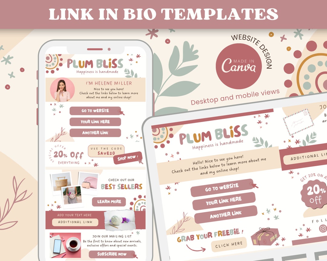 Modern Boho Link in Bio Canva Templates - Links Website Instagram ...