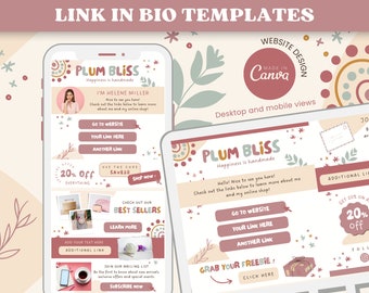 Moderner Boho Link In Bio Canva Templates - Links Website Instagram Landing Page Canva Website Template Small Business Regenbogen Bunt PB1