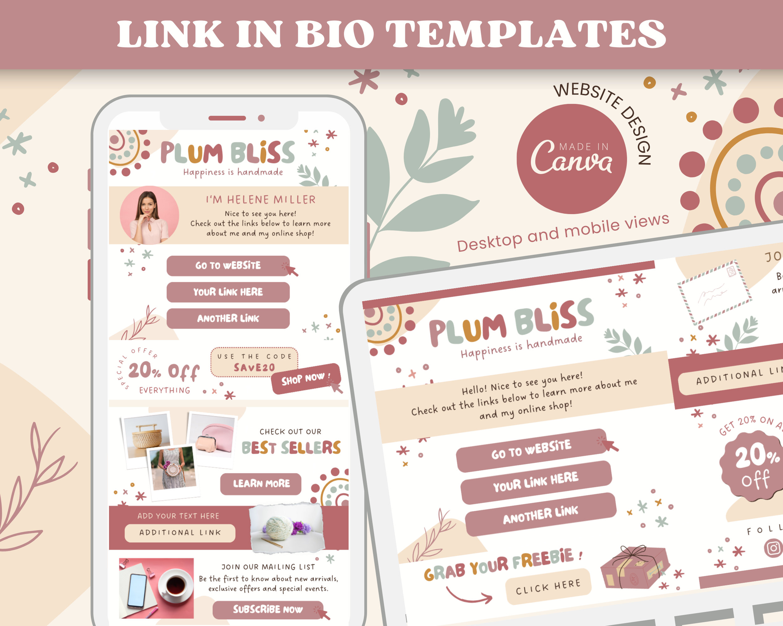 Modern Boho Link in Bio Canva Templates - Links Website Instagram ...