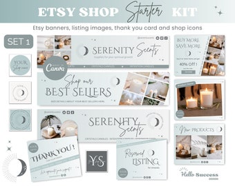 Etsy Shop Kit Modern Serenity Candles Etsy Shop Banner Canva Template Minimalist Branding Bundle Listing Mystic Moon Handmade Product SS1