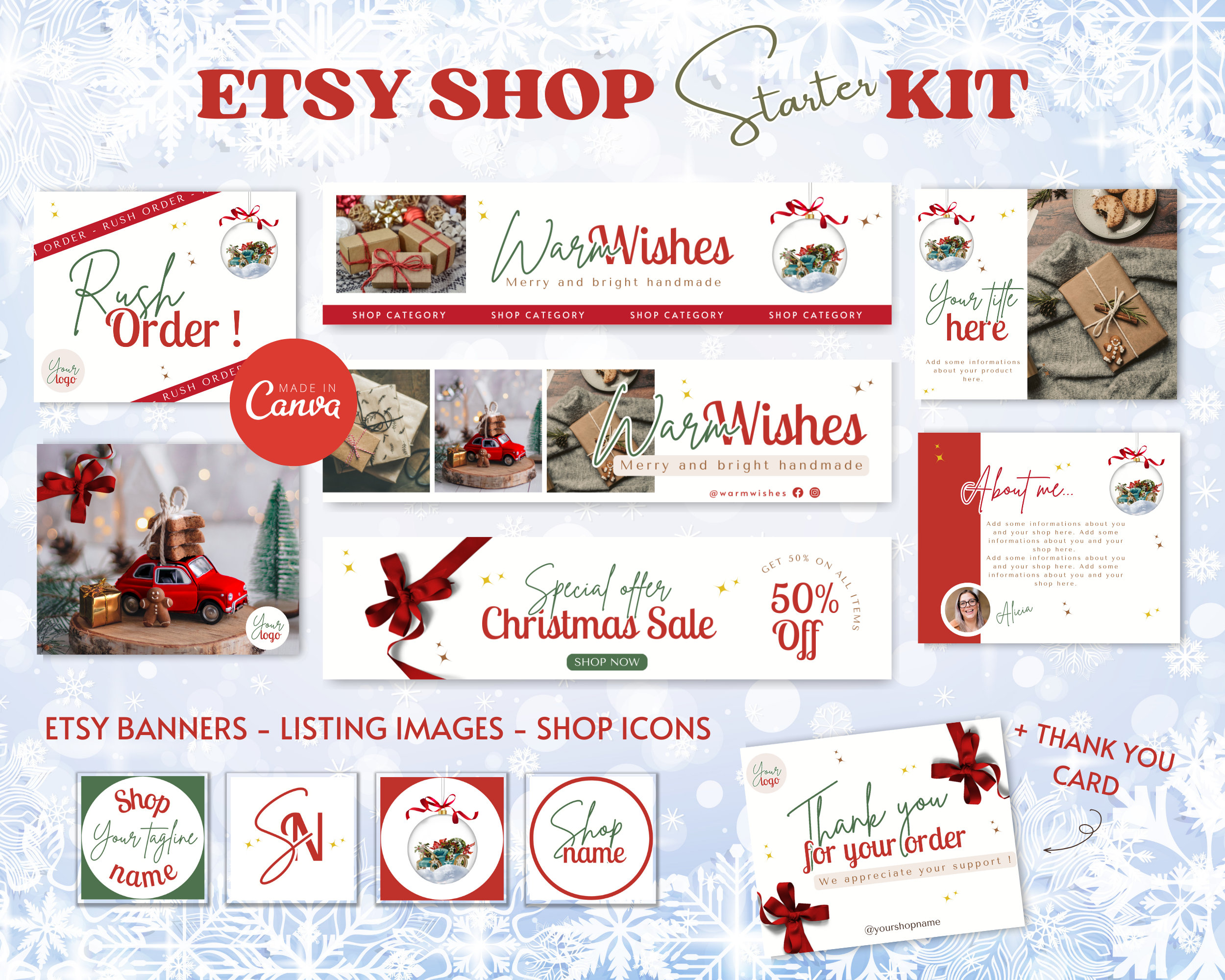 Etsy Shop Christmas Kit Xmas Business Banner Canva Template - Etsy