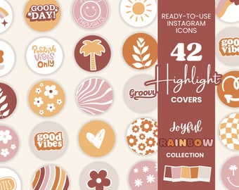42X retro regenboog hoogtepunt covers-groovy boho positive vibes happy bright Instagram icon bundel kleurrijke covers IG Story Branding JR1