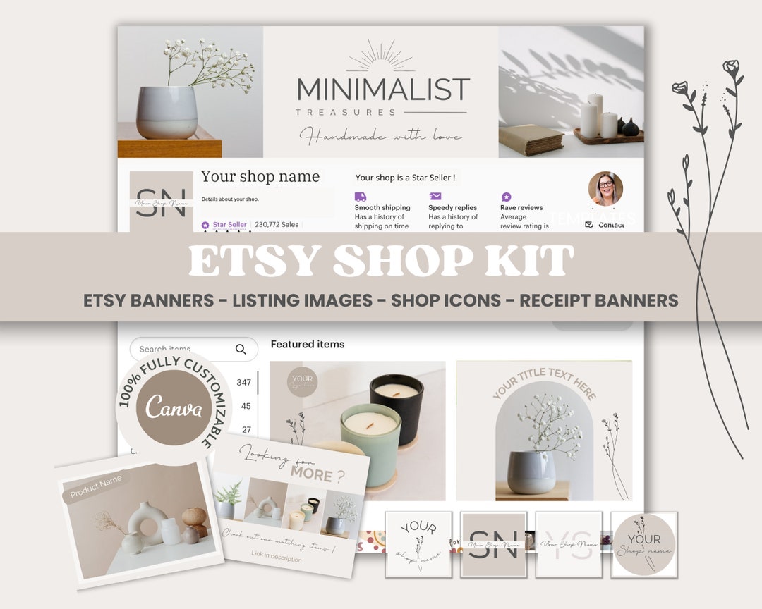 Etsy Shop Kit Neutral Minimalist Beige Etsy Shop Banner Canva Template Branding Bundle Light ...