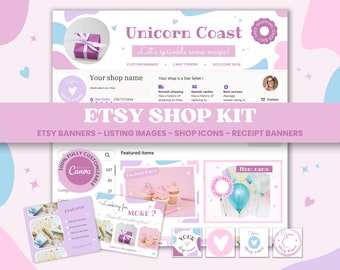 Etsy Shop Kit Pastelroze Etsy Shop Banner Canva Sjabloon Branding Bundel Listing Banner Mockup Helder Kleurrijk Pastel Branding UC1