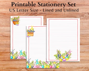 Printable Easter Stationery Set, Lined Printable Paper, Blank Paper, Easter Stationary Printable, Easter Eggs Paper, Easter Letter Paper