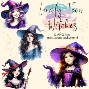 Téléchargement numérique des cliparts sorcière Halloween adolescente, belle sorcière Halloween adolescente PNG Transparent, fabrication de cartes, autocollants, scrapbooking, usage Commercial