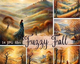 Fuzzy Fall Scenery Clipart, Painterly Autumn Nature Scenes (Digital JPGs)